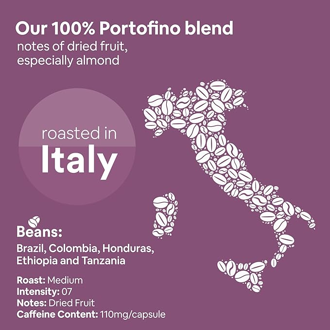 WOKEN COFFEE Compostable Nespresso Pods - Portofino Medium Roast Italian Espresso Coffee Capsules Compatible With Nespresso Coffee Machine (100 Pod Count, 10 Boxes)