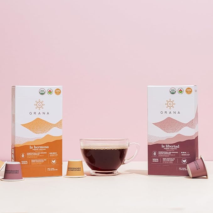 G GRANA Coffee Pods, Compatible with Nespresso OriginalLine, 40 Count, Dark and Medium-Dark Roast, USDA Organic 100% Arabica Single Source Specialty Coffee, Compostable Single Serve Capsules