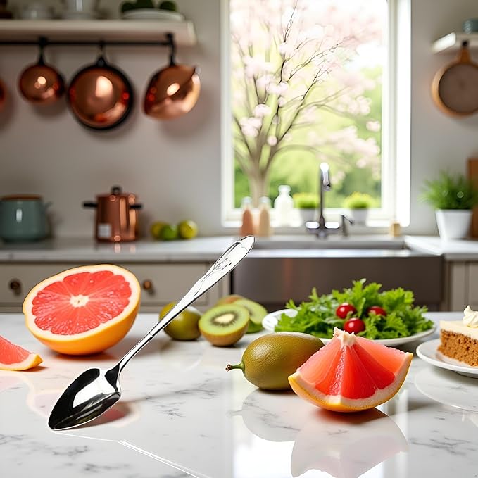 Silver Grapefruit Spoons, Stainless Steel Grapefruit Spoon, Chef Craft Serrated Grapefruit Spoon For Cirtrus Fruits, Kiwi, Salad, And Desserts, Grapefruit Utensils