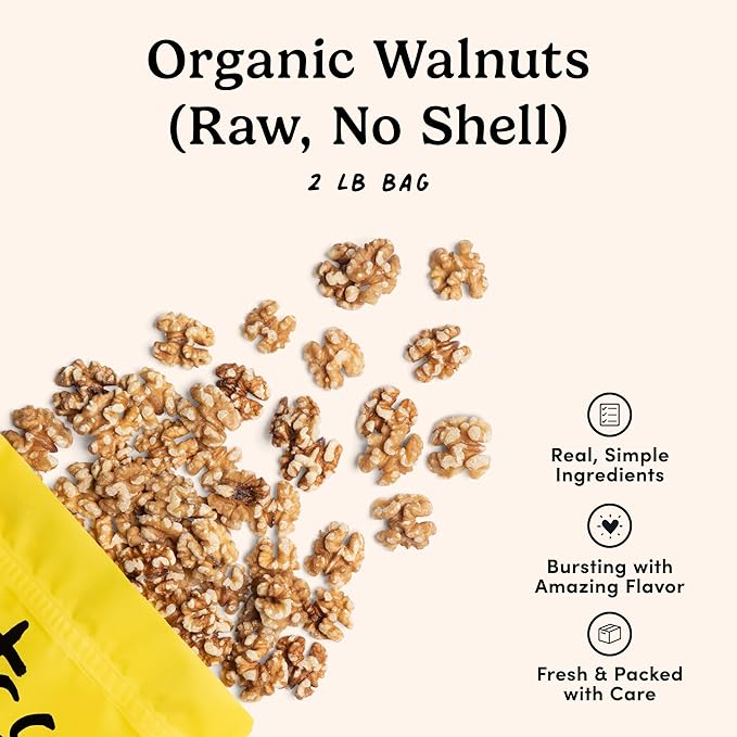 Nuts.com ??Organic Walnuts (Raw, No Shell) ??Healthy Snack for Adults & Kids, Nutty & Slightly Sweet Flavor, Good Source of Protein & Fiber ??Vegan, Raw, Gluten-Free & Kosher Pareve ??2 Pound Bag