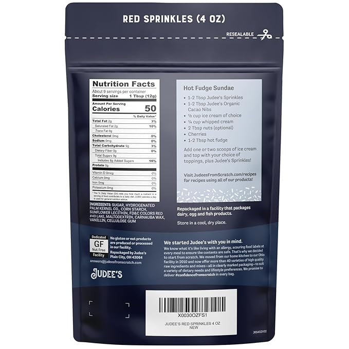 Judee's Red Sprinkles 4 oz - Gluten-Free and Nut-Free - Brighten Up Your Baked Goods - Great for Cookie and Cake Decoration - Use for Baking and as Dessert and Ice Cream Toppings
