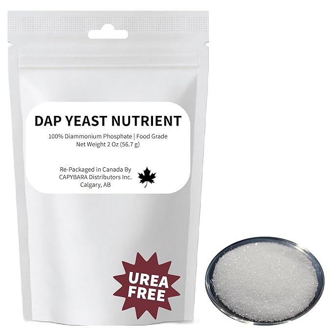 Yeast Nutrient 100% DAP - 2 Oz (56.7 g) - Food Grade Diammonium Phosphate (DAP) - Use in Winemaking Brewing Beer Mead Cider Kombucha Baking Bread Dough Conditioner - Sold by CAPYBARA Distributors Inc.