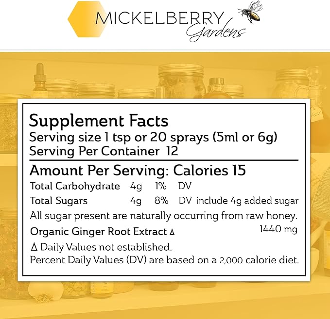 Mickelberry Gardens Immune Support Ginger Honey Spray ??Organic Ginger Shots & Syrup for Immunity Boost, Digestive Health, and Wellness ??2 Oz