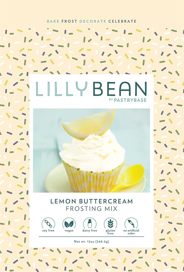 LillyBean Gluten Free Lemon Buttercream Frosting Mix with No Artificial Colors - Dairy and Soy Free, Vegan Icing for Decorating Cakes, Cupcakes, Cookies - 12 oz
