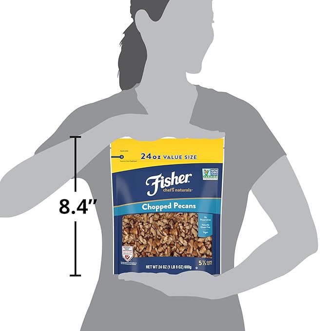 Fisher Chef's Naturals Unsalted Chopped Pecans 24 oz Resealable Bag, Unsalted Raw Nuts for Cooking, Baking & Snacking, Healthy Snacks for Adults, Vegan Protein, Keto Snack, Gluten Free Chopped Pecan