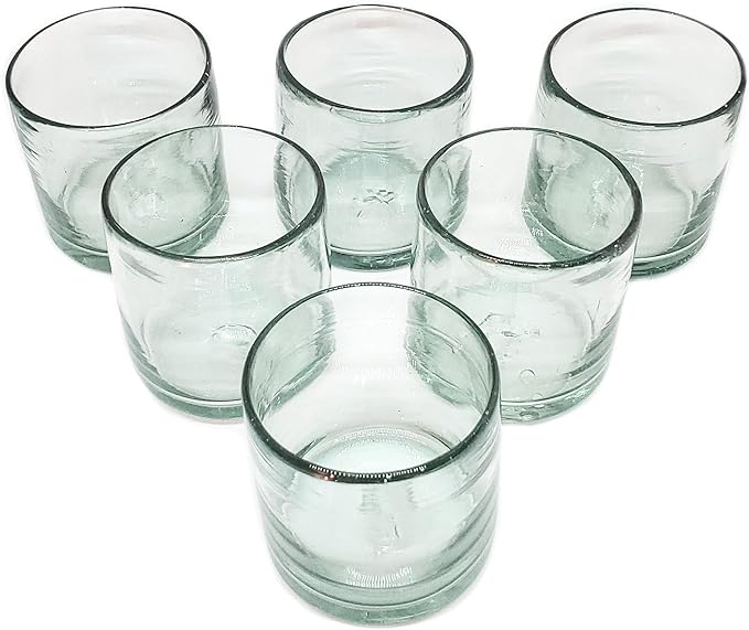 Clear Blown 8 oz DOF Rocks Glasses (set of 6) Mexican Handmade Glassware, Recycled Glass, Lead-free, Toxin-Free (DOF Rocks)
