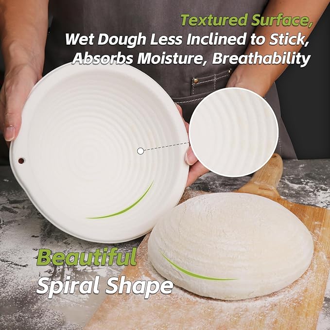 6pcs Round and Oval Pulp Bread Proofing Basket Sourdough Banneton Brotform Bread Baking Supply with Storage Bag 30pcs Disposable Non-Woven Liners for Professional Homemade Bread
