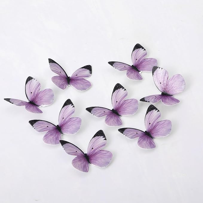 50PCS Edible Butterflies Cake Decorations-Small Pastel Purple Butterfly Cake and Cupcake Toppers Wafer Paper butterfly Decor for Wedding Baby shower Birthday Cake Topper