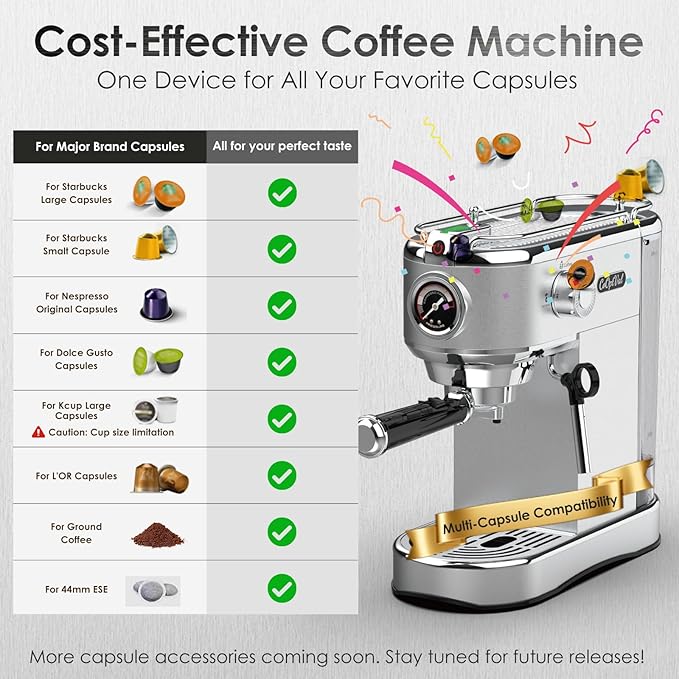 20-Bar Espresso Machine & Coffee Machine ??Compatible with Nespresso, Keurig K Cup ??Hot & Cold Brew, Milk Frother, Stainless Steel ??10 oz Espresso Cup - Latte Machine & Cappuccino Machine