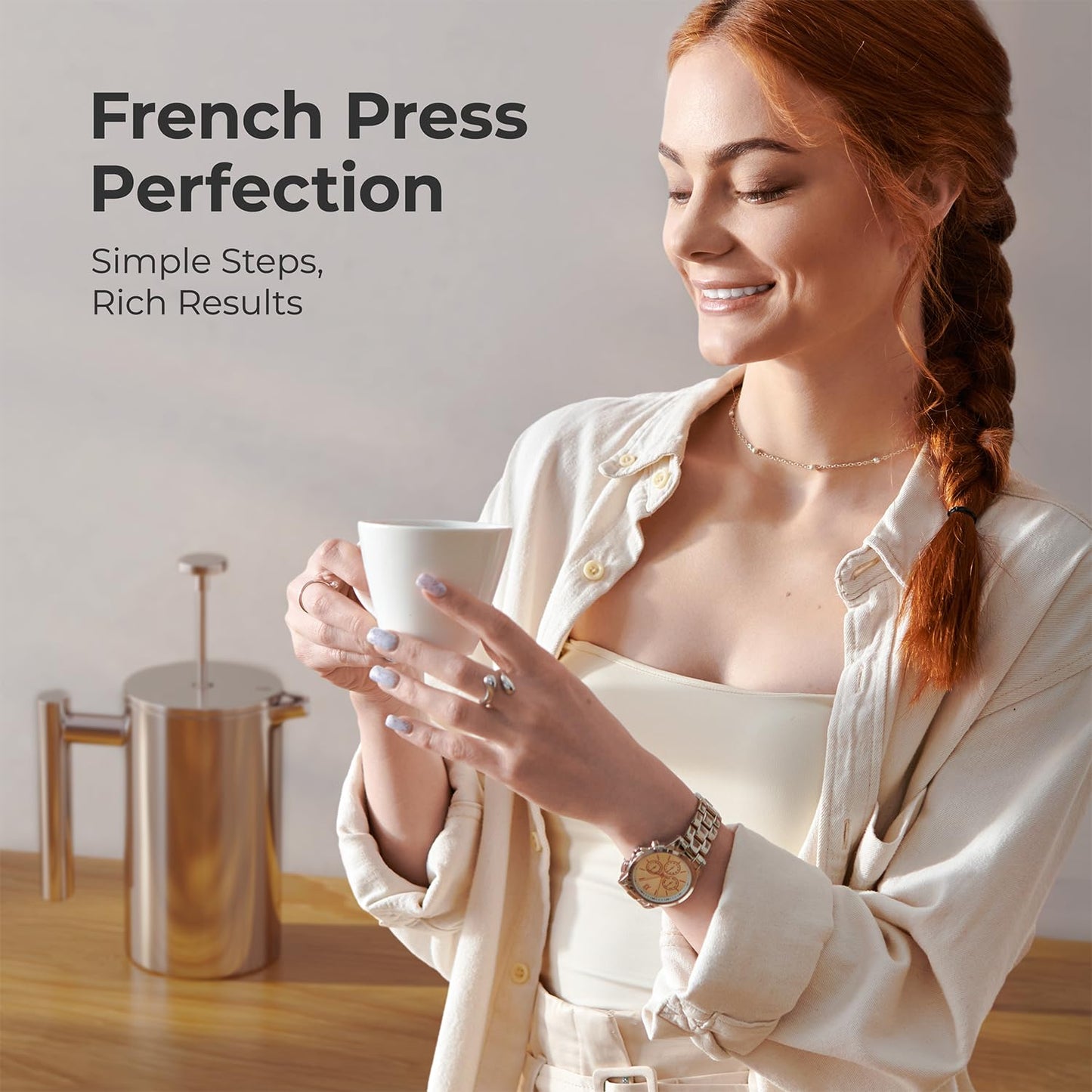 MuellerLiving French Press Coffee Maker 34oz, Stainless Steel French Press Coffee, 4 Filter Heat