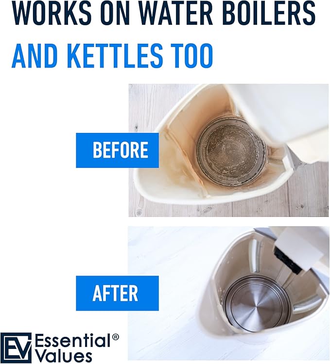 Essential Values Universal Descaler - Espresso Descaling Solution - Coffee Machine Cleaner - Critic Acid Tea Kettle Urn Water Distiller Cleaner - Manufactured in USA - 2 Pack