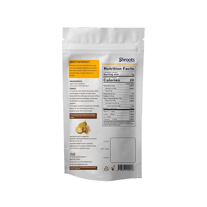 SHROOTS Dehydrated Jackfruit Flakes Pure Vegetarian Gluten-Free No Added Salt Easy Cooking Essential Machine Dried Vegetables with Natural Aroma Ideal for Camping or Everyday Meals 1.59 oz, Pack of 1