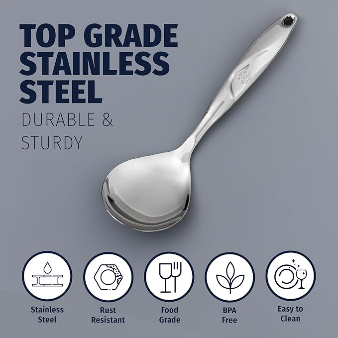 Zulay Kitchen Stainless Steel Serving Spoon - Large Cooking Spoon - Durable Premium Stainless Steel with Comfortable, Ergonomic Handle - Easy to Clean - Perfect for At Home Cooking & Buffets - 11.5??,<div>