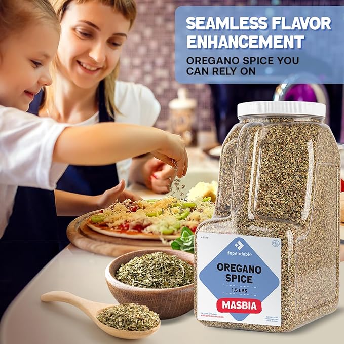 Dependable Food Oregano Seasoning - 1.5 Lb. Jar - Bulk, Kosher, 100% Natural Oregano Leaves for Chefs, Restaurants - Great for, Pizza, Pasta Sauces, Grilled Meats & More - Non-GMO Dried Oregano Leaves Spice - Allergen-Free