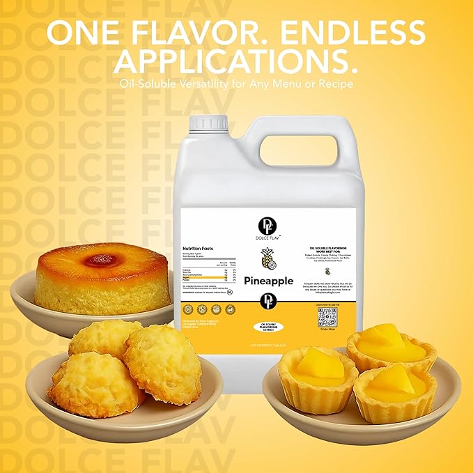 Dolce Flav Pineapple Extract ??1 Gallon Oil-Soluble Kosher, Sugar-Free, Concentrated Tropical Flavor for Candy, Chocolates & Desserts, Includes Measured Dropper