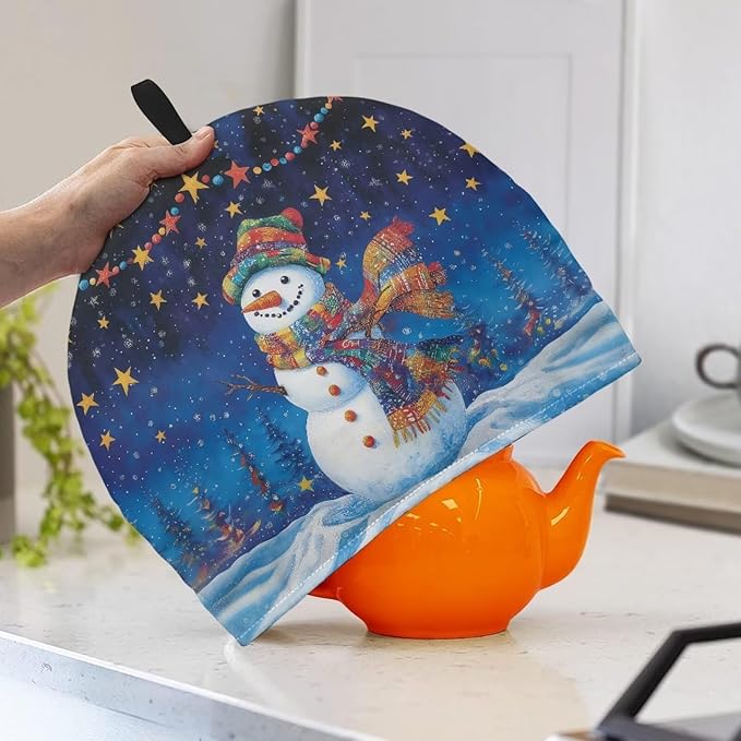 Christmas Snowman Teapot Insulation Cover Small Tea Pot Cover for Keeping Warm Teapot Dust Protector for Kitchen Accessories British Teapot Covers for Gifts Tea Cozies Covers
