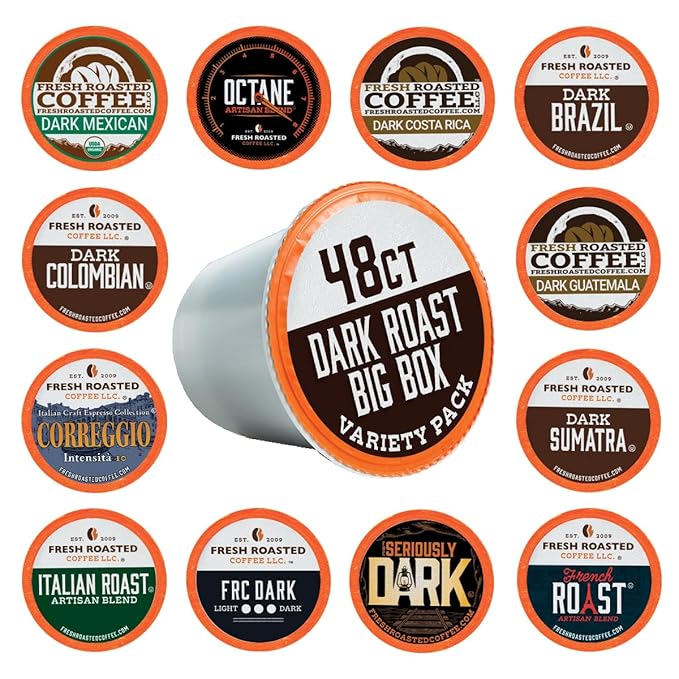 Fresh Roasted Coffee, Dark Roast Big Box Variety Pack, K-Cup Compatible, 48 Count
