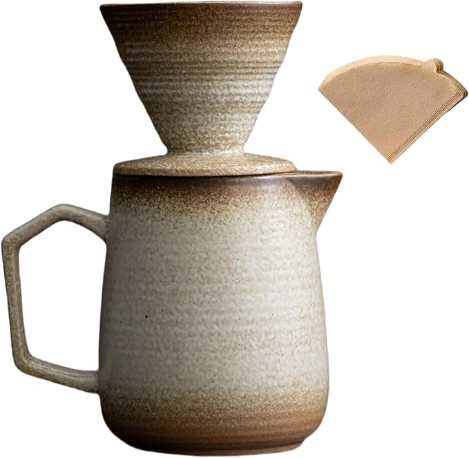 Pour Over Coffee Maker,Ceramic Coffee Maker With 100 pcs V60 Paper Filter竊?6oz/480ml Pour Over Coffee Dripper (Off White)