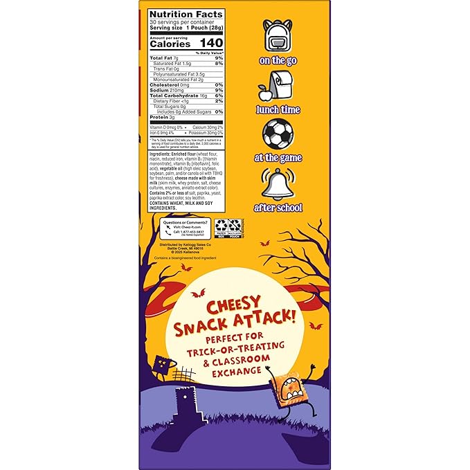 Cheez-It Cheese Crackers, Baked Snack Crackers, Halloween Snacks, Original, 30oz Box (30 Pouches)