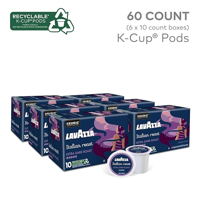 Lavazza Italian Roast, Keurig Single Serve K-Cup Pods, 60ct (6 Packs of 10)