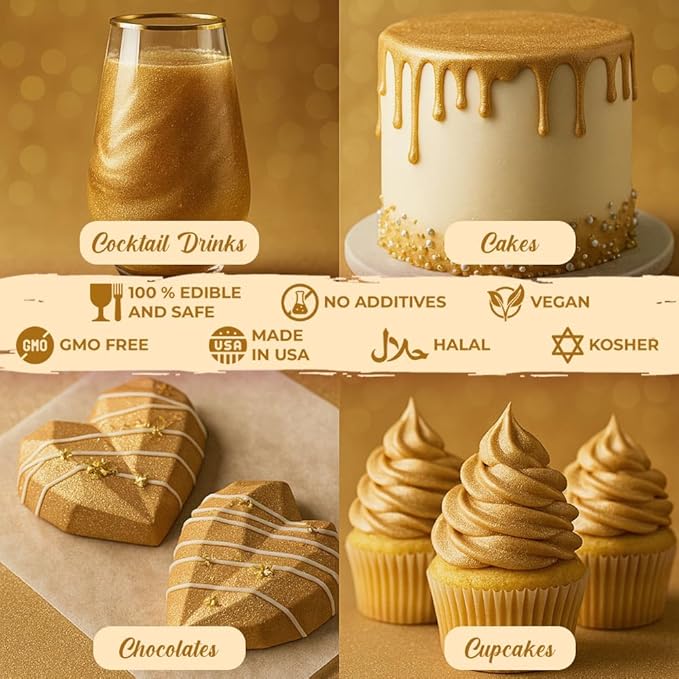 Bulk (20g) Gold Luster Dust Edible Glitter for Cocktails | Premium Edible Gold Luster Dust for Cake Decorations - Edible Glitter for Drinks Cupcakes Cookies Cakes Food Paint