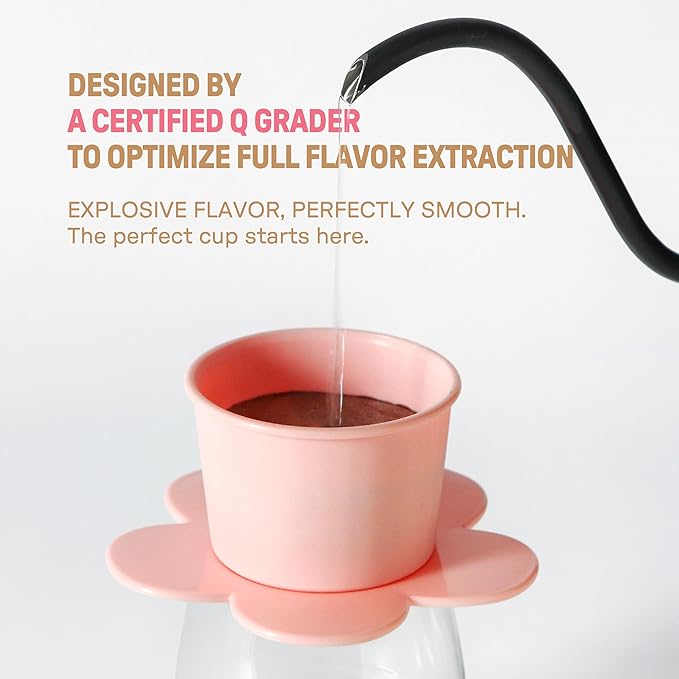 ??Vietnamese Coffee Dripper ??MIX COLORS ??Pour Over Coffee Maker with Flower Design ??Reusable Coffee Filter for Sustainable Brewing (Red + Pink)