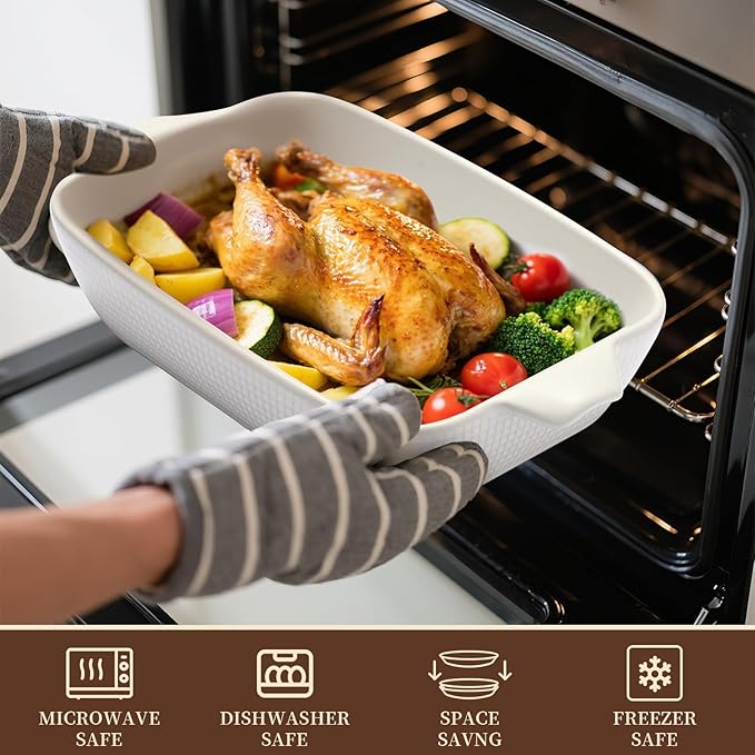 Bakeware Casserole Oven Dishes Baking - 3pcs Ceramic Rectangular Oven Serving Sets,ï¼?0.3/12.4/14.7)Stoneware Cookware Pan, Porcelain White Thanksgiving Ware for Cooking Lasagna