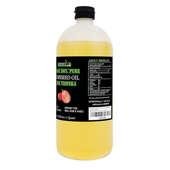 GreenIVe Grapeseed Oil Naturally Grown 100% Pure Cold Pressed Light Flavor High Tempurature Cooking 32oz