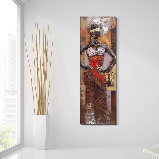 Empire Art Direct Mixed Media Iron Wall Sculpture, Hand Painted Dimensional Metal Wall Art, Ready to Hang, 60" x 20" (Miss-tic)