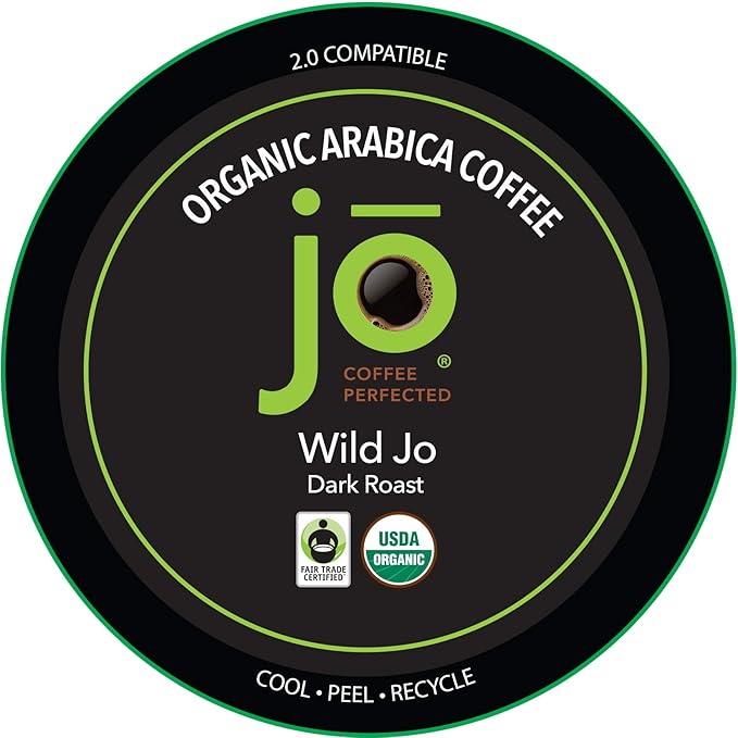 WILD JO: 96 Cups Dark French Roast Organic Coffee for Keurig K-Cup Compatible Brewers, Fresh Seal Single Serve Cups, Bold Strong Rich Wicked Good, Fair Trade Certified, Kosher, Non-GMO, Gluten Free
