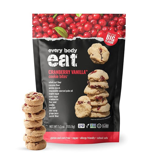 Every Body Eat Crunchy Cookie Bites, Gluten & Dairy Free, Vegan, School Lunch Snacks, (5.5 Ounce (Pack of 6), Cranberry Vanilla)
