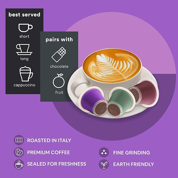 WOKEN COFFEE Compostable Nespresso Pods Variety Pack - Dark and Medium Roast Italian Espresso - Compostable Coffee Pods Compatible with Nespresso Machine (60 Pod Count, 6 Boxes)