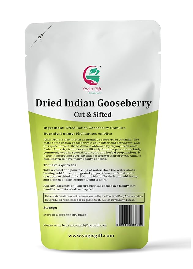 Dried Amla/Gooseberry Cut & Sifted 4 oz | Rich in Vitamin C, Fibre | Phyllanthus emblica | by Yogi's Gift짰