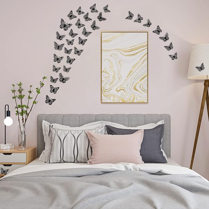 72 Pcs Black Butterfly Decorations - 3 Sizes, 3 Styles, 3D Wall Decor for Parties, Birthdays & Crafts