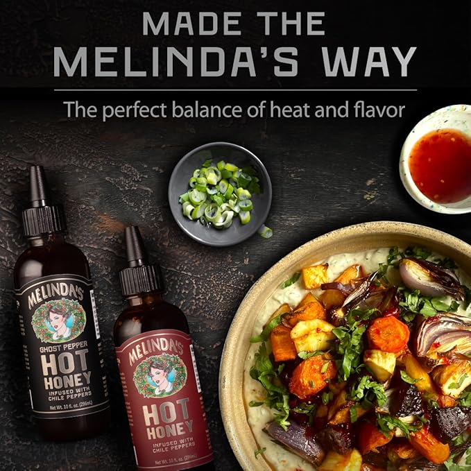 Melinda’s Hot Honey Collection - 10 oz, 2 Pack - Spicy Honey Sauce Variety Pack w/ Classic Hot Honey, Ghost Hot Honey - Sweet & Spicy Infused Honey