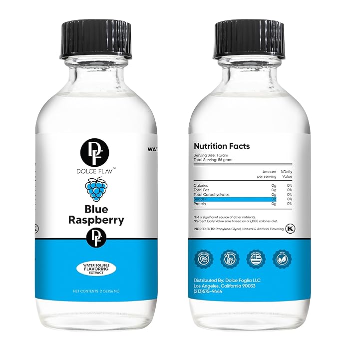 Dolce Flav Blue Raspberry Extract ??2 Ounce Oil-Soluble Kosher, Sugar-Free, Concentrated Blue Raspberry Flavoring for Baking, Chocolates & Desserts, Includes Measured Dropper