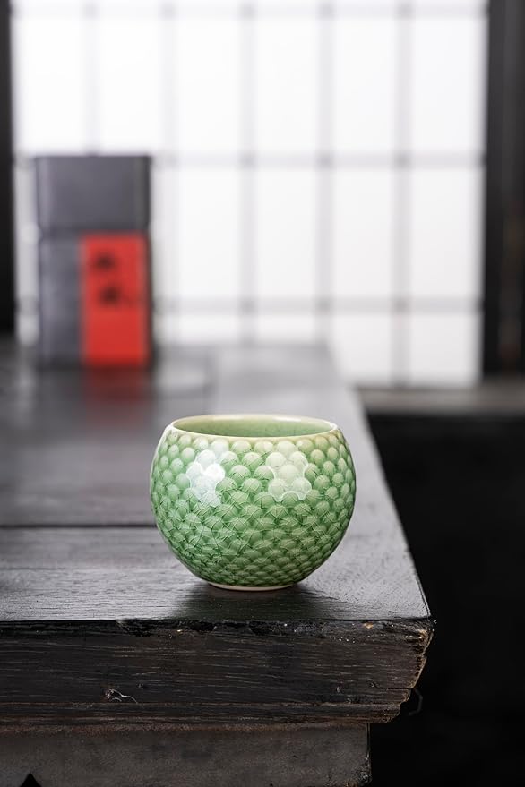 MQjzsh Handmade Chinese Japanese Tea Bowls, Tea Cup Set, 4 Pack, 110ml / 3.7oz for Office, Home, Gifts (Lg,Lb,Lp,B)