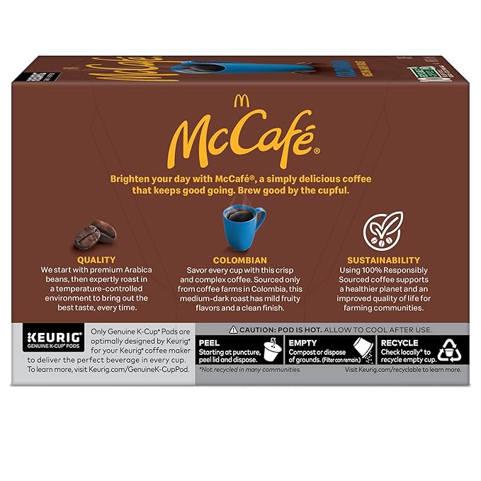 McCafe Colombian, Single Serve Coffee Keurig K-Cup Pods, Medium Roast, 60 Count, (6 Packs of 10)