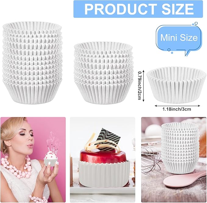 Zonon 1000 Counts Cupcake Liners for Baking Liners Paper Cupcake Wrappers Bulk Cup Cake Cases Muffin Baking Paper Cups for Candy Cooking(White,1.18 x 0.79 Inch- Mini Size)