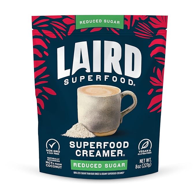 Laird Superfood Non-Dairy Reduced Sugar Superfood Coconut Powder Coffee Creamer, Keto, No Sugar Added, Gluten Free, Non-GMO, Vegan, 8 oz. Bag, Pack of 1