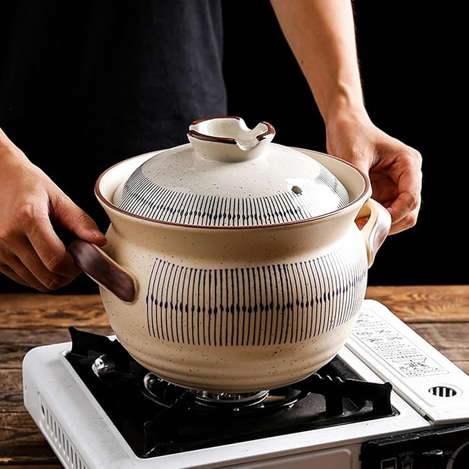 Ceramic Casserole Dish with Lid, Ceramic Cooking Pot Nonstick Earthenware Pot, Ceramic Stew Pot with Handle Round Ceramic Cookware for Stew Steam, Soup Bowl,1.5Quarts