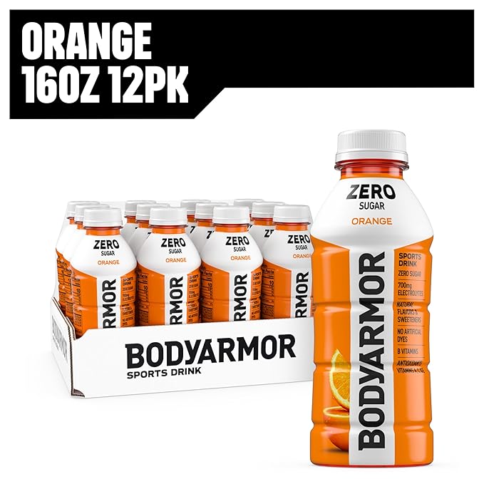 BODYARMOR ZERO Sugar Orange, Sugar Free Sports Drink - Low-Calorie Hydration - Natural Flavors with Potassium Packed Electrolytes, Antioxidants, and B-vitamins, 16 fl oz (pack of 12)