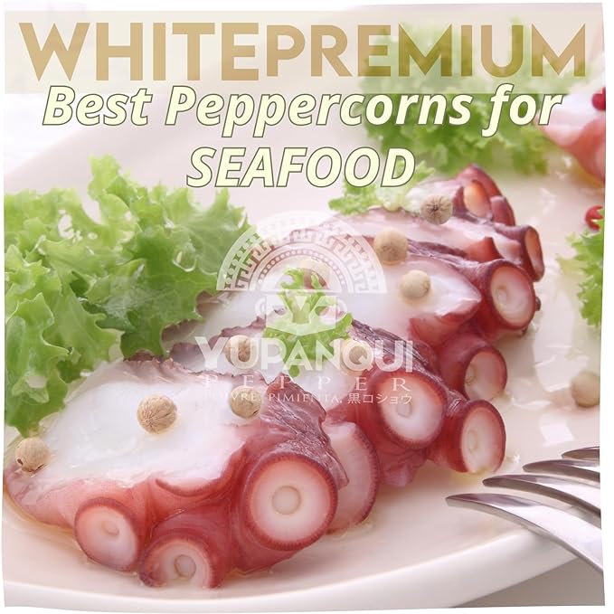 White Pepper Grinder with Fermented white peppercorns Whole Organic Peppercorns YUPANQUI - Gourmet Peppercorn Grinder with Seabreeze hints for MEDITERRANEAN CUISINE, Refillable Pepper Mill 3.5oz