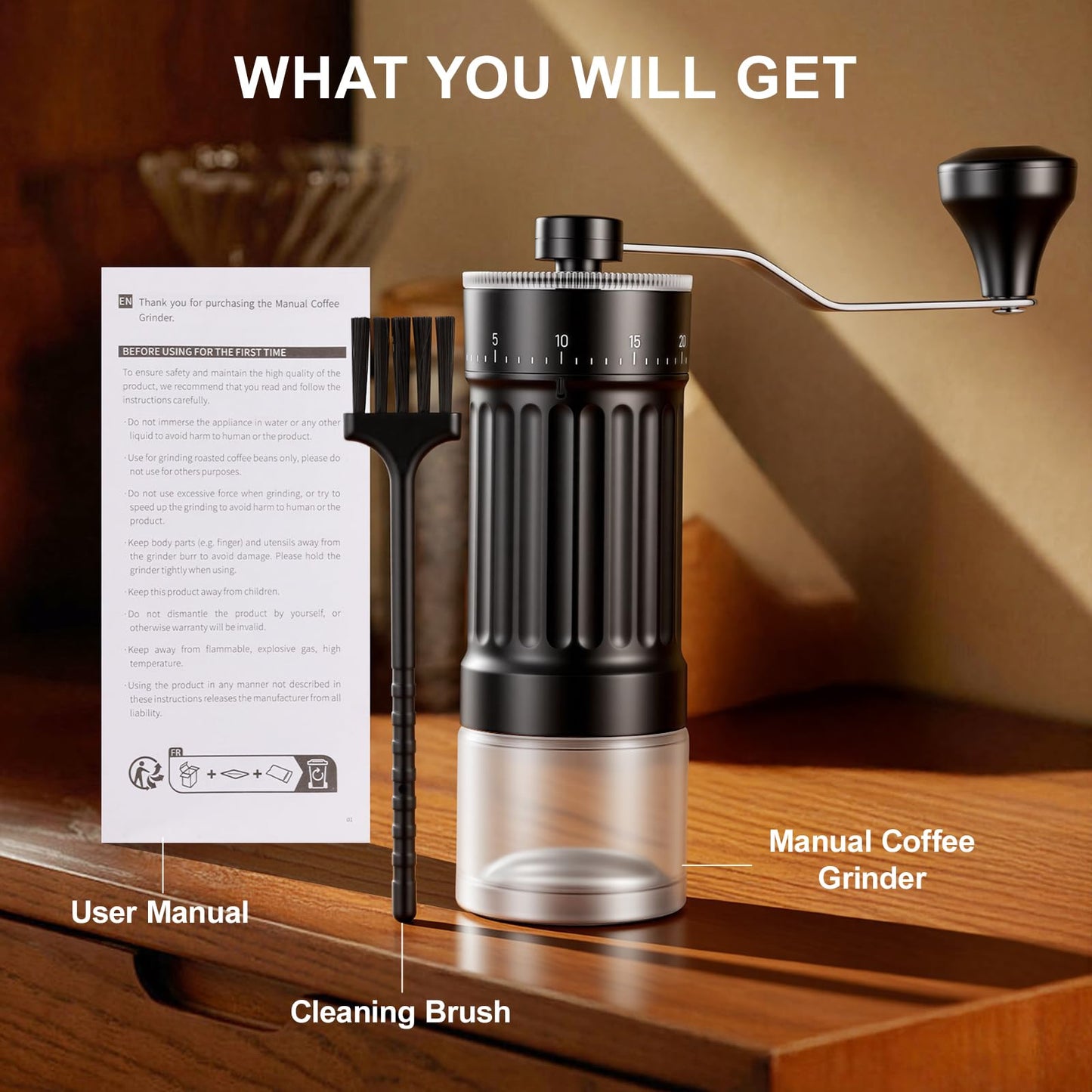 HZBSGZR Manual Coffee Grinder with Conical Burr, 40 Adjustable Settings, 30g Capacity, Portable for