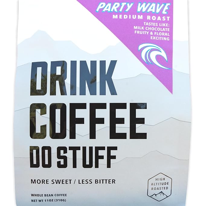 DRINK COFFEE DO STUFF, Blend, 2 Pound Bag, Whole Bean, Medium Roast, Sweet, Chocolate, Caffeine, Organic, Lake Tahoe Coffee (Party Wave)