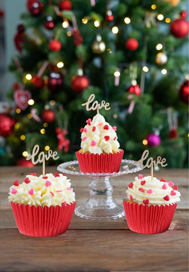 Red-Foil Cupcake Liners Standard Baking Cupscake For Wedding Baby shower Birthday Party(Pack of 100) ??"<div>