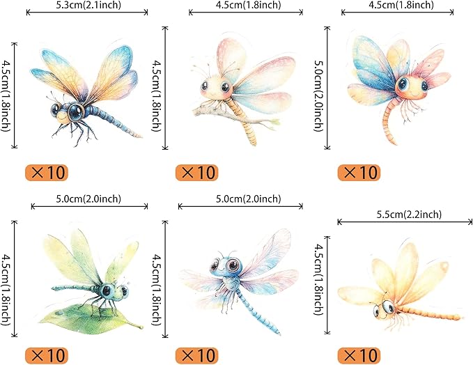 Rsstarxi 60 Pack Edible Dragonfly Cake Toppers Rice Paper Flying Insects Cupcake Picks for Baby Shower Birthday Wedding Anniversary Party Cake Decorations Supplies