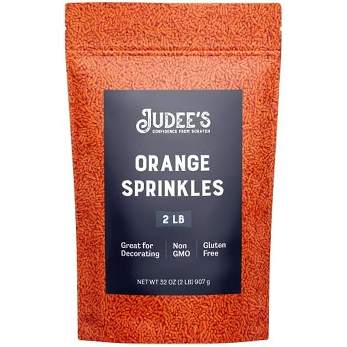 Judee's Orange Sprinkles 2 lb - Gluten-Free and Nut-Free - Brighten Up Your Baked Goods - Great for Cookie and Cake Decoration - Use for Baking and as Dessert and Ice Cream Toppings