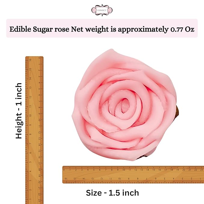Confect Edible Rose Topper -Edible Blush Pink Rose Cupcake Toppers for Cake & Doughnut Decoration- Vegan, Gluten-Free - Pack of 12