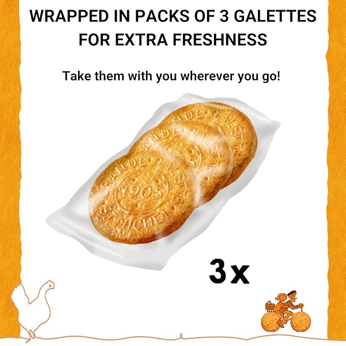 St Michel Caramel Grandes Galettes Butter Cookies Biscuits 5.29oz, Made In France, Pack of 4 Non-GMO total of 36 Butter Cookies
